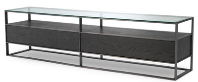 Casa Padrino Armadio TV di Lusso Grigio / Nero 220 x 46 x H. 56,5 cm - Armadio Soggiorno con Piano in Vetro e 2 Cassetti - Mobili da Soggiorno di Lusso
