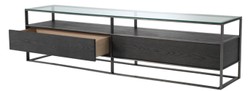Casa Padrino Cabinet de Télévision de Luxe Gris / Noir 220 x 46 x H. 56,5 cm - Buffet avec Plateau en Verre et 2 Tiroirs - Meubles de Salon de Luxe