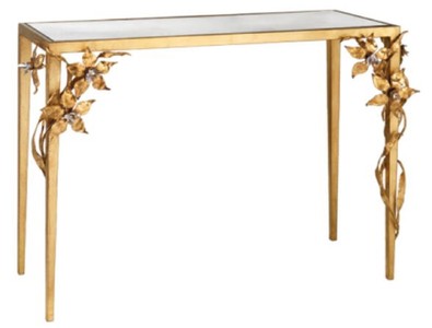 Casa Padrino consolle di lusso con fiori decorativi forgiati a mano oro 120 x 45 x A. 95 cm - Consolle nobile con piano in vetro e cristallo Swarovski - Mobili di Lusso