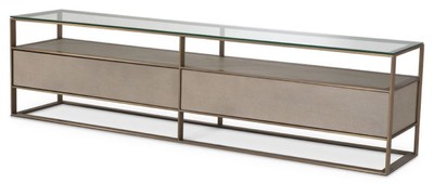 Casa Padrino Armadio TV di Lusso 220 x 46 x H. 56,5 cm - Armadio Soggiorno con Piano in Vetro e 2 Cassetti - Mobili da Soggiorno di Lusso