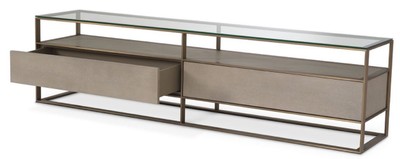 Casa Padrino Luxus Fernsehschrank 220 x 46 x H. 56,5 cm - Sideboard mit Glasplatte und 2 Schubladen - Luxus Wohnzimmer Möbel