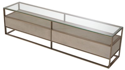 Casa Padrino Luxus Fernsehschrank 220 x 46 x H. 56,5 cm - Sideboard mit Glasplatte und 2 Schubladen - Luxus Wohnzimmer Möbel