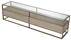 Casa Padrino Armadio TV di Lusso 220 x 46 x H. 56,5 cm - Armadio Soggiorno con Piano in Vetro e 2 Cassetti - Mobili da Soggiorno di Lusso