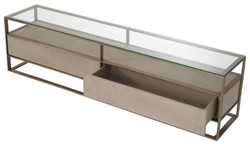 Casa Padrino Armadio TV di Lusso 220 x 46 x H. 56,5 cm - Armadio Soggiorno con Piano in Vetro e 2 Cassetti - Mobili da Soggiorno di Lusso
