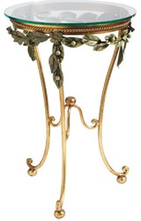Casa Padrino luxury baroque side table gold / green Ø 45 x H. 70 cm - Hand forged table with glass top - Baroque living room furniture