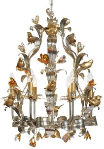 Casa Padrino luxury Art Nouveau chandelier birds silver / gold / multicolored Ø 55 x H. 65 cm - Elegant metal chandelier with Swarovski crystal glass - Baroque & Art Nouveau Lights
