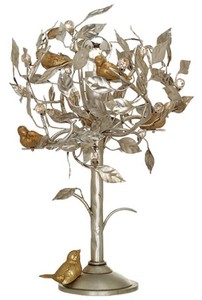 Casa Padrino luxury table lamp tree & birds silver / gold Ø 36 x H. 56 cm - Modern metal desk lamp with Swarovski crystal glass - Hotel & Restaurant Lamp