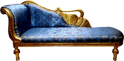 Casa Padrino chaise longue barocca motivo blu / oro - ali dorate - mobili in stile antico Casa Padrino chaise longue barocca motivo blu / oro - ali dorate - mobili in stile antico