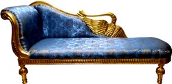 Casa Padrino chaise longue barocca motivo blu / oro - ali dorate - mobili in stile antico Casa Padrino chaise longue barocca motivo blu / oro - ali dorate - mobili in stile antico
