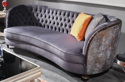 Casa Padrino canapé baroque de luxe violet / marron / argent - Canapé de salon fait main - Mobilier de salon baroque