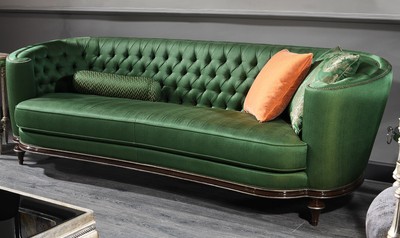 Casa Padrino canapé baroque de luxe vert / marron / argent - Canapé de salon fait main - Mobilier de salon baroque