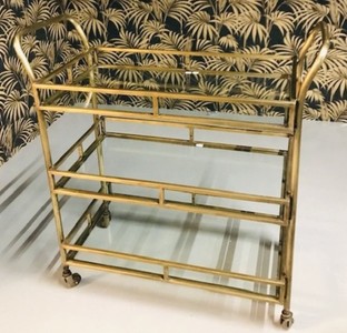 Casa Padrino carrello da portata in metallo di lusso con piatti in vetro ottone 86 x 68 x A. 90 cm - Carrello Gastronomia Ristorante Hotel - Accessori di Lusso