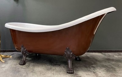Casa Padrino bañera Art Nouveau de lujo marrón caoba / blanco 174 x 83 x A. 81 cm - Bañera retro independiente con pies de león - Muebles de baño retro