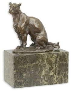 Casa Padrino figura de bronce de lujo pantera bronce / multicolor 13,5 x 7,2 x A. 18,2 cm - Elegante escultura de bronce con base de mármol - Accesorios Decorativos