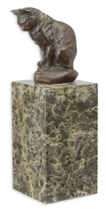 Casa Padrino figura de bronce de lujo gato bronce / multicolor 8,8 x 7,2 x A. 21,5 cm - Elegante escultura de bronce con base de mármol - Accesorios Decorativos