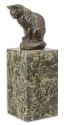 Casa Padrino figura de bronce de lujo gato bronce / multicolor 8,8 x 7,2 x A. 21,5 cm - Elegante escultura de bronce con base de mármol - Accesorios Decorativos