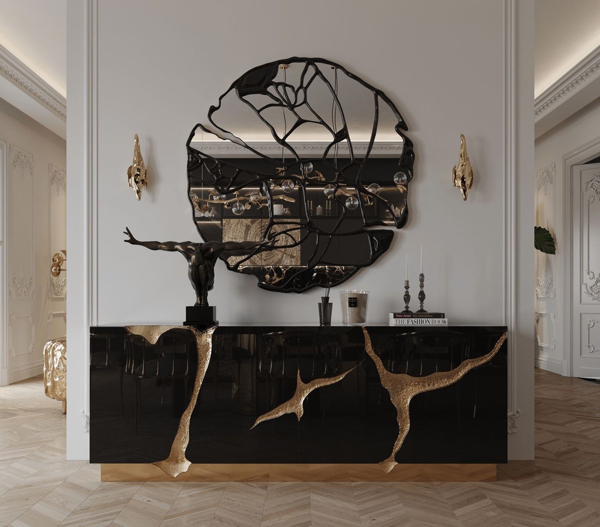 CPBlack Luxus Sideboard by Casa Padrino Schwarz / Gold Luxus Barock Möbel, Stühle, Sessel & Deko