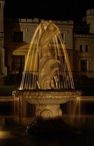 Casa Padrino Jugendstil Springbrunnen Grau Ø 145 x H. 234 cm - Prunkvoller Gartenbrunnen - Gartendeko Brunnen - Barock & Jugendstil Garten Deko Accessoires