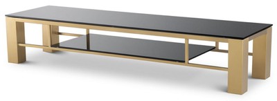 Casa Padrino armoire TV luxe laiton / noir 195 x 55 x H. 38 cm - Buffet inox avec plateaux en verre - Meuble de salon luxe