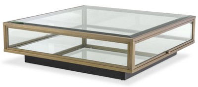 Casa Padrino table basse de luxe laiton / noir 100 x 100 x H. 30 cm - Table de salon moderne - Mobilier de salon - Qualité de Luxe