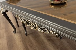 Casa Padrino mesa de comedor barroco de lujo gris / oro - Mesa de comedor de madera maciza noble - Muebles de comedor barrocos - Noble y Magnífico