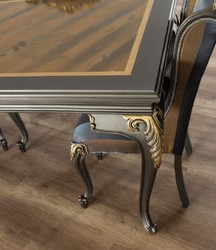 Casa Padrino mesa de comedor barroco de lujo gris / oro - Mesa de comedor de madera maciza noble - Muebles de comedor barrocos - Noble y Magnífico