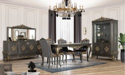 Casa Padrino mesa de comedor barroco de lujo gris / oro - Mesa de comedor de madera maciza noble - Muebles de comedor barrocos - Noble y Magnífico
