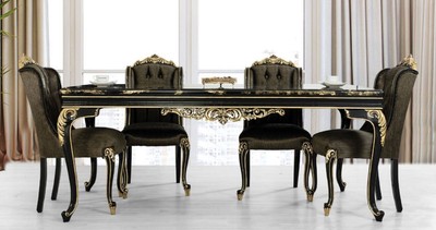 Casa Padrino tavolo da pranzo barocco di lusso nero / oro - Tavolo da pranzo in legno massello nobile - Mobili da pranzo in stile barocco - Nobile e Magnifico