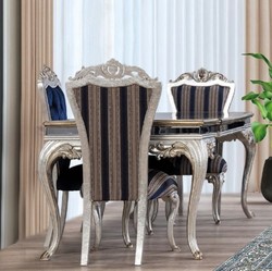 Casa Padrino tavolo da pranzo barocco di lusso nero / oro / argento - Tavolo da pranzo in legno massello nobile con vetro a specchio - Mobili da pranzo in stile barocco - Nobile e Magnifico