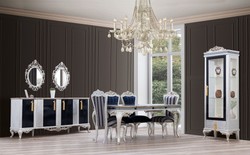 Casa Padrino tavolo da pranzo barocco di lusso nero / oro / argento - Tavolo da pranzo in legno massello nobile con vetro a specchio - Mobili da pranzo in stile barocco - Nobile e Magnifico