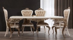 Casa Padrino tavolo da pranzo barocco di lusso bianco / marrone / oro - Tavolo da pranzo in legno massello nobile - Mobili da pranzo in stile barocco - Nobile e Magnifico