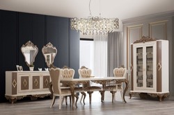 Casa Padrino tavolo da pranzo barocco di lusso bianco / marrone / oro - Tavolo da pranzo in legno massello nobile - Mobili da pranzo in stile barocco - Nobile e Magnifico