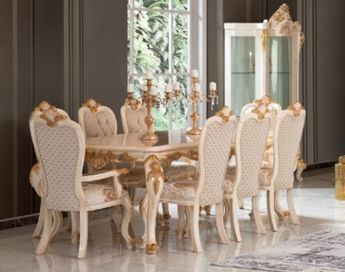 Casa Padrino ensemble de salle à manger baroque de luxe blanc / or - 1 Table à Manger & 8 Chaises à Manger - Magnifique mobilier de salle à manger de style baroque