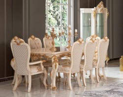 Casa Padrino conjunto de comedor barroco de lujo blanco / oro - 1 Mesa de Comedor y 8 Sillas de Comedor - Magnífico muebles de comedor de estilo barroco