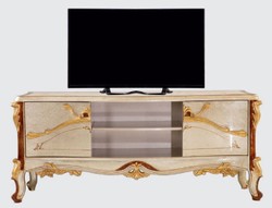 Casa Padrino luxury baroque TV cabinet silver / brown / gold - Magnificent living room sideboard with 2 doors - Baroque living room furniture