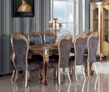 Casa Padrino conjunto de comedor barroco de lujo azul / plata - 1 Mesa de Comedor y 8 Sillas de Comedor - Magnífico muebles de comedor de estilo barroco