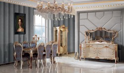Casa Padrino conjunto de comedor barroco de lujo azul / plata - 1 Mesa de Comedor y 8 Sillas de Comedor - Magnífico muebles de comedor de estilo barroco