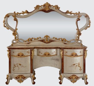 Casa Padrino cassettone per camera da letto barocco di lusso con specchio argento / marrone / oro - Mobili per camera da letto barocco - Nobile e Magnifico