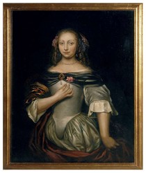 Casa Padrino luxury baroque oil painting lady with flower multicolored / gold 100 x H. 126 cm - Hand painted painting in baroque style - Baroque wall decoration
