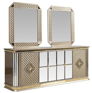 Casa Padrino Luxury Art Deco Furniture Set Beige / Gold - 1 Sideboard & 2 Mirrors - Noble & Magnificent