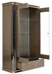 Casa Padrino Luxury Art Deco Display Cabinet Beige / Gold - Handcrafted Solid Wood Showcase with 2 Doors and Drawer - Noble Art Deco furniture