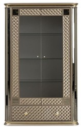 Casa Padrino Luxury Art Deco Display Cabinet Beige / Gold - Handcrafted Solid Wood Showcase with 2 Doors and Drawer - Noble Art Deco furniture