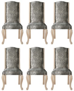 Casa Padrino Luxury Art Deco Dining Chair Set Silver / Black / Beige - Handmade Kitchen Chairs Set of 6 - Art Deco Dining Room Furniture