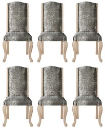 Casa Padrino conjunto de sillas de comedor Art Deco de lujo plata / negro / beige - Conjunto de sillas de cocina hecho a mano de 6 - Muebles de Comedor Art Deco