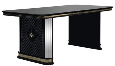 Casa Padrino tavolo da pranzo Art Déco di lusso nero / oro - Tavolo da cucina fatto a mano in legno massello con vetro a specchio - Mobili per Sala da Pranzo Art Déco