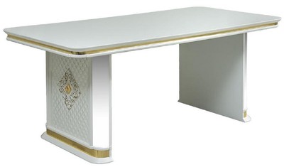 Casa Padrino tavolo da pranzo Art Déco di lusso bianco / oro - Tavolo da cucina fatto a mano in legno massello con vetro a specchio - Mobili per Sala da Pranzo Art Déco