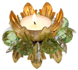 Luxus Designer Teelichthalter mit Swarovski Kristallglas Gold Grün Luxury Designer Tealight Holder with Swarovski Crystal Glass Gold Green