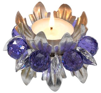 Luxus Designer Teelichthalter mit Swarovski Kristallglas Silber Violett Luxury Designer Tealight Holder with Swarovski Crystal Glass Silver Violet