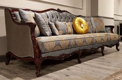 Barock Wohnzimmer Sofa mit Muster Silber Beige Dunkelbraun Baroque Living Room Sofa with Pattern Silver Beige Dark Brown