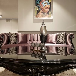Barock Chesterfield Wohnzimmer Sofa mit Muster Rosa Schwarz Baroque Chesterfield Living Room Sofa with Pattern Pink Black